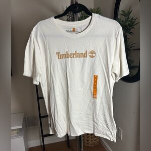 Timberland Off-White Tee with Tan Logo